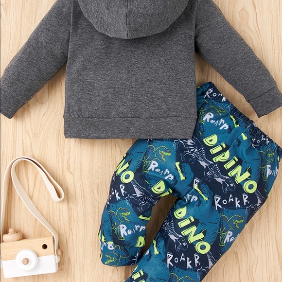 NWOT Baby Hoodie and DINO Roarr Pant Set.                 Size:9-12 M Color:Gray - Picture 2 of 7
